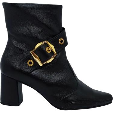 Imagem de Bota Feminina Casual Dia a Dia Passeio Trabalho Bico Fino Em Couro Salto Bloco Médio Ca...