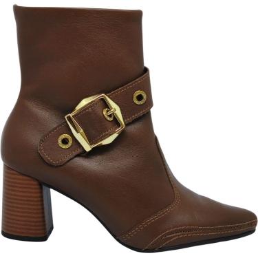 Imagem de Bota Feminina Casual Dia a Dia Passeio Trabalho Bico Fino Em Couro Salto Bloco Médio Ca...