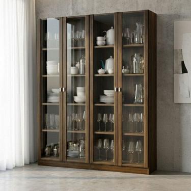 Imagem de Kit 2 Cristaleiras Multiuso com 4 Portas de Vidro e 8 Prateleiras Nogal