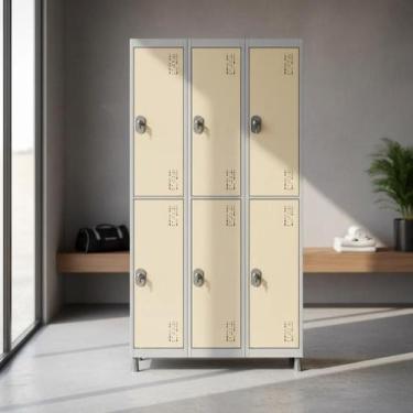 Imagem de Armário 6 Portas Grandes de Aço para Empresa COR:TRICOLOR - W3, BEGE