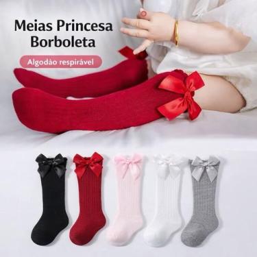 Imagem de Meia 3/4 Infantil Bebê Cano Longo com Laço Algodão Confortável 1 a 3 A