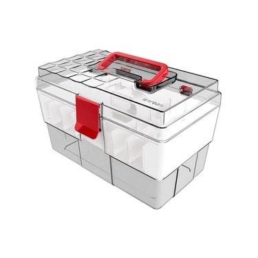 Imagem de Maleta Organizadora Crippa Multiuso Remédios Itens Odontológicos Maquiagem Transparente e Vermelho