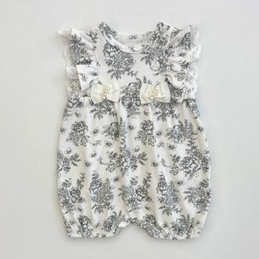Imagem de Macaquinho Milon Infantil Bebes Meninas Florido Laços Perolas Verão Mo