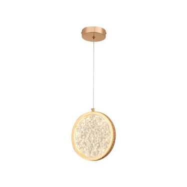 Imagem de Luminária De Teto Pendente Disco Circulo Led Multicor Acrílico Dourado