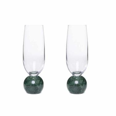 Imagem de Conjunto 2 Taças para Espumante em Cristal e Mármore Verde 210 ml 2311