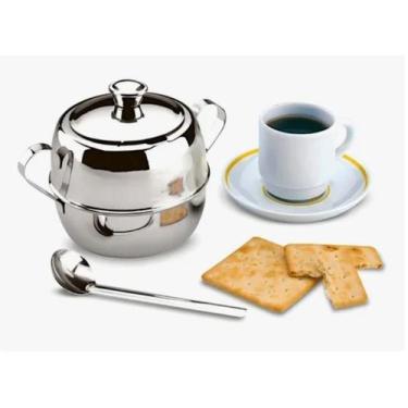 Imagem de Açucareiro Grande 100% Inox Tampa Removível Colher 2 Peças - Inox - Za