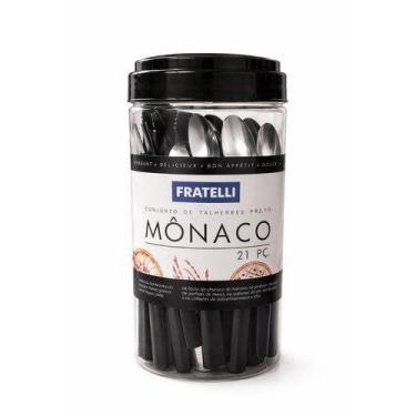 Imagem de Conjunto Talheres Inox Preto 21 Pecas Completo Cozinha Mesa Jantar - F