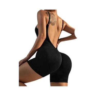 Imagem de Macacão De Yoga Feminino Em Cor Sólida Com Costas Cruzadas, Roupas De 