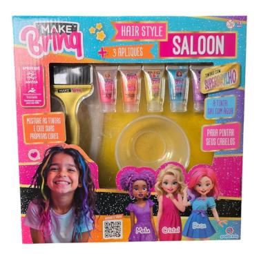 Imagem de Brinquedo de Salão de Beleza MK78 com Tinta de Cabelo Colorida e Apliques Branco Polibrinq 5 Cores