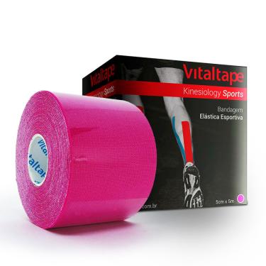 Imagem de Bandagem Elastica Esportiva Kinesio Sports Pink - 5 cm x 5 m Vitaltape 