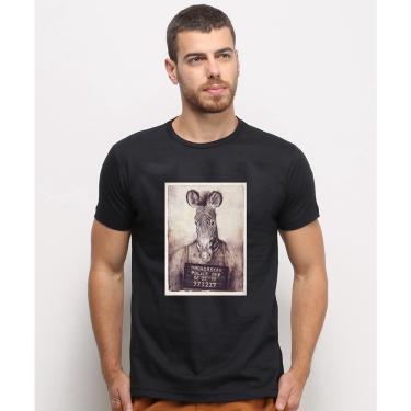 Imagem de Camiseta masculina Preta algodao Vintage Cor Zebra Com Roupa Arte