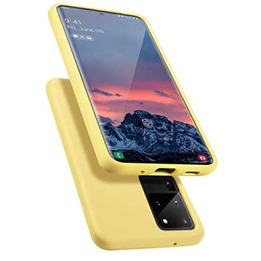 Imagem de Capa E Segoi para Samsung Galaxy S20 Ultra, capa de borracha de gel de silicone líquido à prova de choque, forro de tecido de microfibra macio, almofada compatível com Samsung S20 Ultra 6,7 polegadas (amarelo)