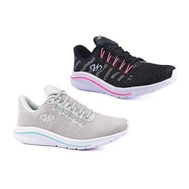 Imagem de Kit 2 Pares Tênis De Academia Runway Training Feminino Tamanho:39;Cor:Cinza Verde e Preto Pink