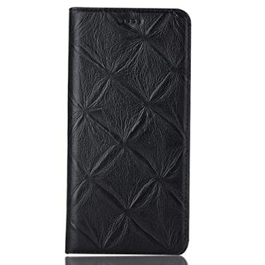 Imagem de Capa de couro real para Google Pixel 6/6 Pro, capa carteira flip com suporte para cartão fecho magnético antiarranhões à prova de choque capa de telefone com livro, preta, 6 de 6,4 polegadas