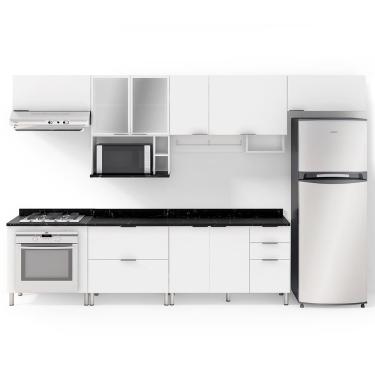 Imagem de Cozinha Completa Bartira Rubi com 8 Portas, 5 Gavetas e 5 Prateleiras - 360,1cm de largura - Branco