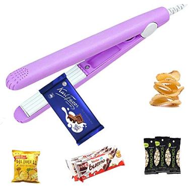 Imagem de Mini selador de saco térmico portátil, selador de alimentos para armazenamento de alimentos, máquina de selagem térmica portátil inteligente com cabo de alimentação de 109,5 cm para sacos de lascas, sacos de plástico, sacos de lanche (roxo)