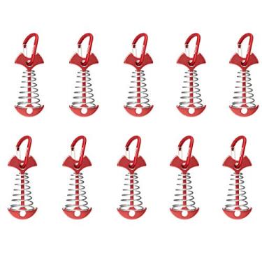 Imagem de Aperto de corda para barraca espinha de peixe com clipes mosquetão – Âncora de alumínio para amarrar no deck | Tensores ajustadores de cordão | Acessórios de acampamento ao ar livre para barracas pacote com 10 (vermelho)