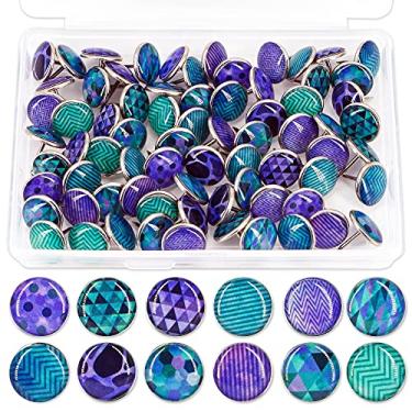 Imagem de Alfinetes de aço modernos decorativos criativos para quadro de avisos, quadros de cortiça ou parede de fotos, mapas 84 peças (aquarela geométrica roxa)