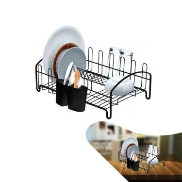 Imagem de Escorredor Louça Prato Copos Porta Talheres  Bancada Pia Cozinha Preto Fosco - 1681PT Future