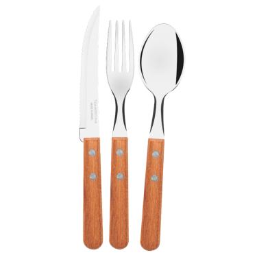 Imagem de Faqueiro Tramontina Dynamic com Lâminas em Aço Inox e Cabos de Madeira Natural 3 Peças Tramontina