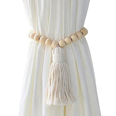 Imagem de Suporte de cortina de miçangas de madeira de algodão borla fivela fivela de retenção de cortina,01