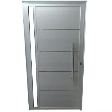 Imagem de Porta Pivotante De Alumínio Branco Com Puxador, Friso E Visor Linha 25