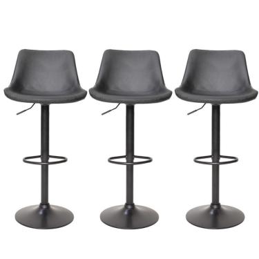 Imagem de 3 Banquetas Estofadas Com Encosto Alto Giratória Roma Preta