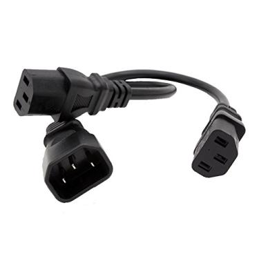 Imagem de Leen4You Cabo de extensão de alimentação C14 único macho para duplo C13 fêmea Power Y-Lead divisor cabo adaptador cabo curto preto