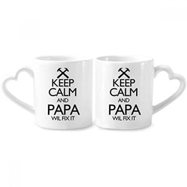 Imagem de Keep Calm And Papa Wil Fix It Conjunto de canecas de porcelana para casais, copo de cerâmica com alça de coração