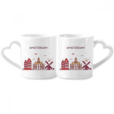 Imagem de Amsterdam Conjunto de canecas de porcelana de casal, marco plano de marco de cerâmica para amantes de coração