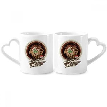 Imagem de Conjunto tradicional de canecas de porcelana para casais, Bak Kut Teh, de Cingapura, com alça de coração