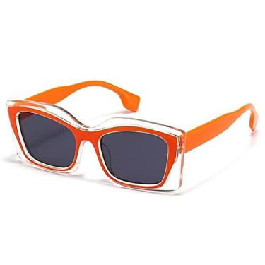 Imagem de Óculos de sol vintage patchwork retangular olho de gato para mulheres moda armação de cor dupla poligonal branco gradiente óculos de sol, cinza laranja, com estojo