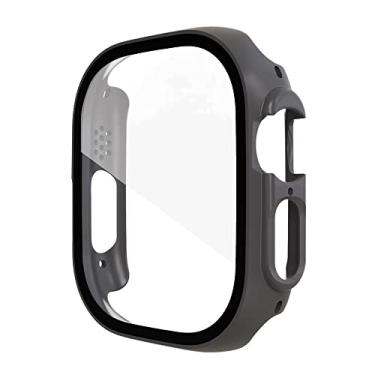 Imagem de HAODEE Capa de vidro para Apple Watch case 49mm Acessórios All-Around PC Protetor de tela Capa Temperada Apple Watch Ultra Case (Cor: Cinza, Tamanho: Ultra 49mm)