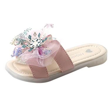 Imagem de Chinelos de verão para meninas com laço, chinelos de strass para crianças, floco de neve, sapatos Mary Jane para, rosa, 6-7 anos