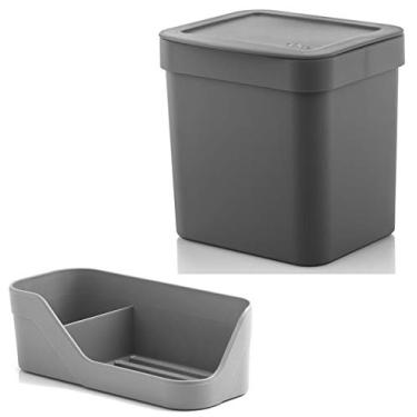Imagem de Kit Cozinha Trium Organizador Pia Porta Detergente Esponja + Lixeira 4,7 Litros - Ou - Chumbo