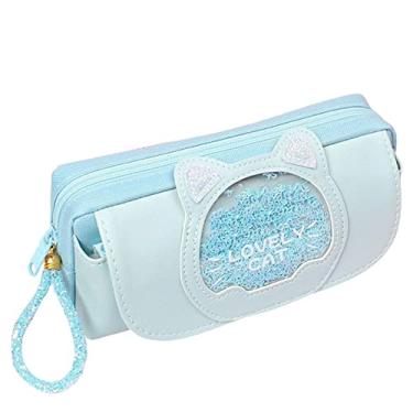 Imagem de Porta-canetas portátil com zíper Estojo de lápis Organizador de artigos de Estojo de lápis Estojo para armazenamento de artigos diversos, Azul