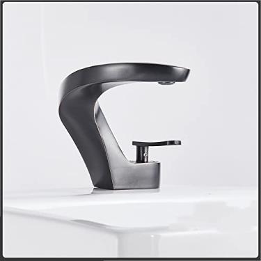 Imagem de Torneiras de lavatório ouro escovado torneira misturadora de latão montagem no convés simples guindaste torneira misturadora de água quente fria, ORB preto