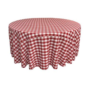 Imagem de LA Linen Toalha de mesa redonda xadrez de poliéster, 274 cm, vermelho/branco