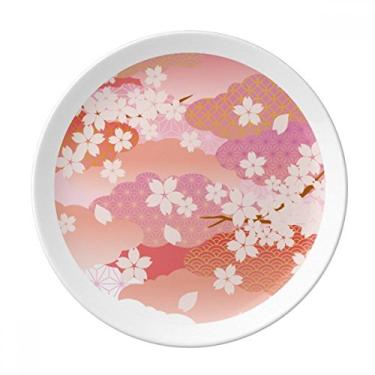 Imagem de Prato decorativo de flores de cerejeira nuvens com estampa rosa de porcelana salver talheres, prato de jantar
