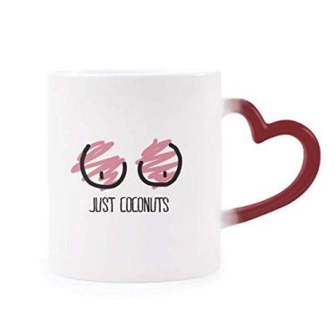 Imagem de Just Coconuts Caneca vermelha vermelha rosa sensível ao calor desenho divertido Caneca vermelha que muda de cor
