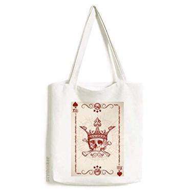 Imagem de Hearts Spade Red Crown Skeleton Poker Card Tote Canvas Bag Bolsa de compras casual