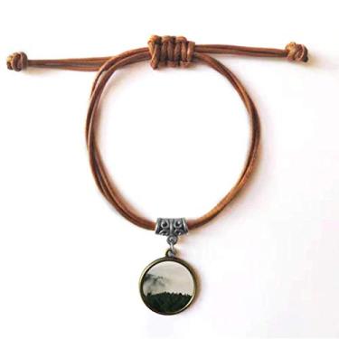 Imagem de DIYthinker Pulseira Mountain Fog Forest Cloud Sky Pulseira de couro com corda de couro marrom joia presente