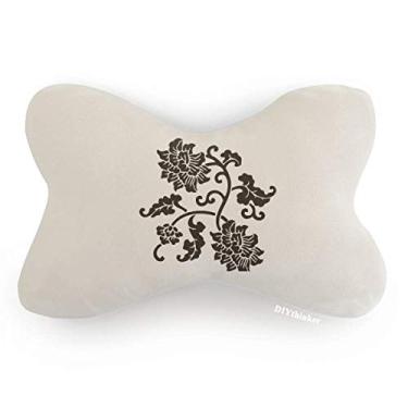 Imagem de DIYthinker Almofada de apoio de cabeça para decoração de pescoço com flores pretas contorno de plantas para carro