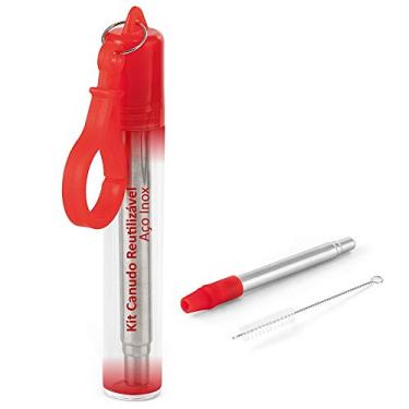 Imagem de Kit Canudo em Inox e Escova de Limpeza TopGet Vermelho