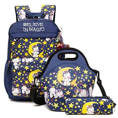 Imagem de Debbieicy Mochila infantil de unicórnio leve com estampa de princesa, conjunto de mochila escolar para pré-escola, jardim de infância, meninas, Dark Blue Set, One_Size