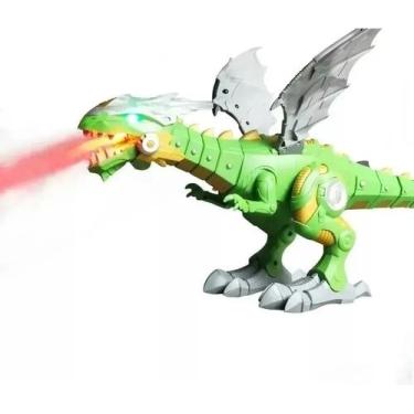 Imagem de Dragão Dinossauro Robô Solta Fumaça Com Som E Luz Cor: Verde - Dm Toys