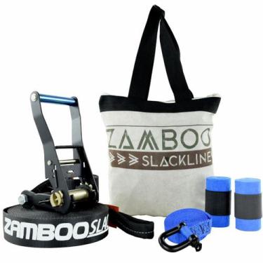 Imagem de Slackline Zamboo Pro Black 15 Mts Preto + Protetor + Bolsa + Backup