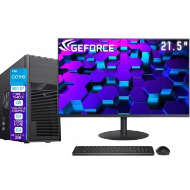 Imagem de Computador Completo Skill Pro Intel 12ª Geração Core i5 12400F 16GB DDR4 Placa de vídeo Geforce 2GB SSD 512GB Monitor 21.5&quot; LED SP-092