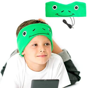 Imagem de CozyPhones Fones de ouvido sobre a orelha – Fone de ouvido infantil com volume limitado com alto-falantes finos e faixa de cabeça de lã super macia – Sapo verde