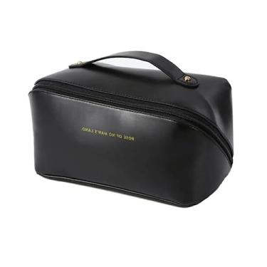 Imagem de Nécessaire Bolsa Feminina Organizador Viagem Maquiagem Cosméticos Grande Espaçosa Blogueira (Preto)